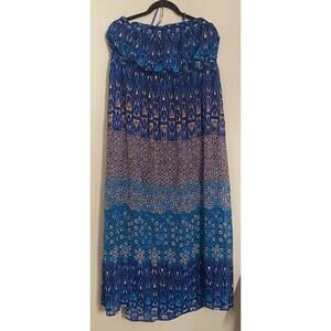 Strapless Maxi Tube Top Blue Beach Dress 18/20 Coastal Resortwear Cruise CoverUp